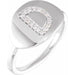 Ladies Natural Diamond Initial D Signet Ring (I1, H+) — 14K White Gold