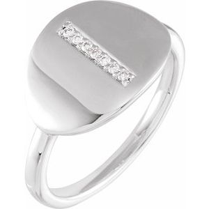 Ladies Natural Diamond Initial I Signet Ring (I1, H+) — 14K White Gold