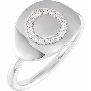 Ladies Natural Diamond Initial O Signet Ring (I1, H+) — 14K White Gold