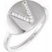 Ladies Natural Diamond Initial V Signet Ring (I1, H+) — 14K White Gold