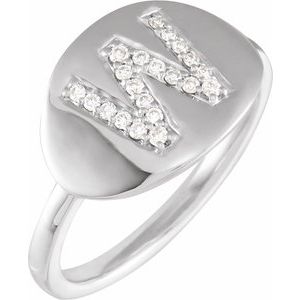 Ladies Natural Diamond Initial W Signet Ring (I1, H+) — 14K White Gold