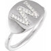 Ladies Natural Diamond Initial W Signet Ring (I1, H+) — 14K White Gold