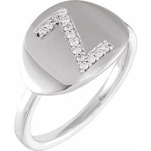 Ladies Natural Diamond Initial Z Signet Ring (I1, H+) — 14K White Gold
