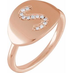 Ladies Natural Diamond Initial S Signet Ring (I1, H+) — 14K Rose Gold