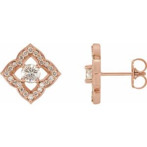 Ladies Natural Diamond Halo-Style Clover Earrings — 14K Rose Gold