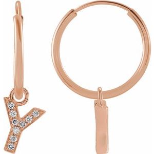 Ladies Natural Diamond Single Initial Y Hoop Earring (I1, H+) — 14K Rose Gold