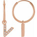 Ladies Natural Diamond Single Initial V Hoop Earring (I1, H+) — 14K Rose Gold