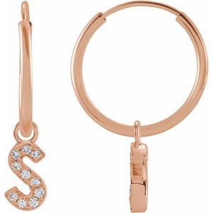 Ladies Natural Diamond Single Initial S Hoop Earring (I1, H+) — 14K Rose Gold