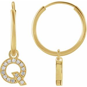 Ladies Natural Diamond Single Initial Q Hoop Earring (I1, H+) — 14K Yellow Gold
