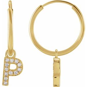 Ladies Natural Diamond Single Initial P Hoop Earring (I1, H+) — 14K Yellow Gold