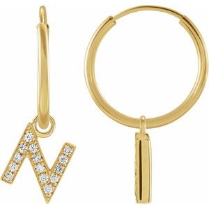 Ladies Natural Diamond Single Initial N Hoop Earring (I1, H+) — 14K Yellow Gold