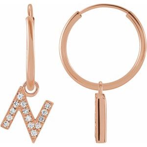 Ladies Natural Diamond Single Initial N Hoop Earring (I1, H+) — 14K Rose Gold