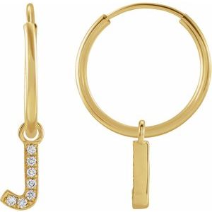 Ladies Natural Diamond Single Initial J Hoop Earring (I1, H+) — 14K Yellow Gold
