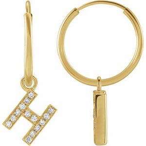 Ladies Natural Diamond Single Initial H Hoop Earring (I1, H+) — 14K Yellow Gold