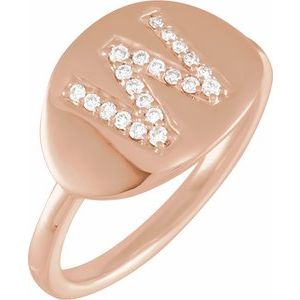 Ladies Natural Diamond Initial W Signet Ring (I1, H+) — 14K Rose Gold