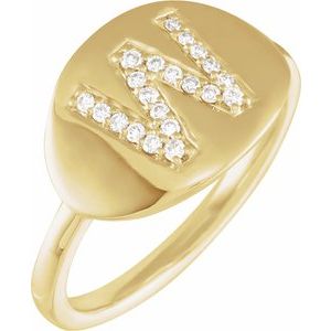 Ladies Natural Diamond Initial W Signet Ring (I1, H+) — 14K Yellow Gold