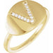 Ladies Natural Diamond Initial V Signet Ring (I1, H+) — 14K Yellow Gold