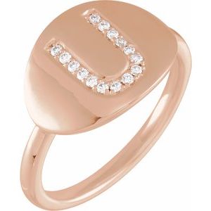 Ladies Natural Diamond Initial U Signet Ring (I1, H+) — 14K Rose Gold