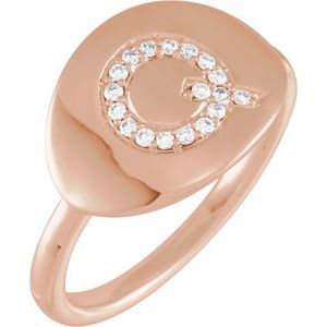 Ladies Natural Diamond Initial Q Signet Ring (I1, H+) — 14K Rose Gold