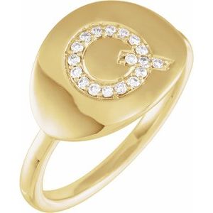 Ladies Natural Diamond Initial Q Signet Ring (I1, H+) — 14K Yellow Gold