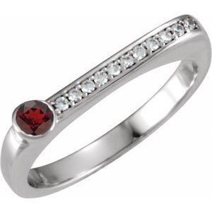 Ladies Natural Mozambique Garnet Natural Diamond Stackable Ring (I1, G-H) — Sterling Silver