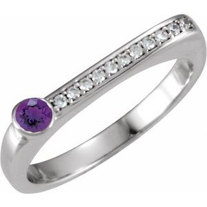 Ladies Natural Amethyst Natural Diamond Stackable Ring (I1, G-H) — Sterling Silver