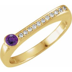Ladies Natural Amethyst Natural Diamond Stackable Ring (I1, G-H) — 14K Yellow Gold