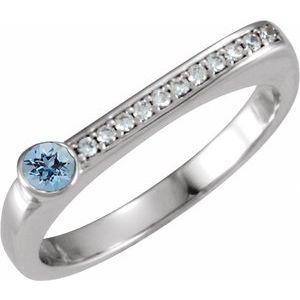 Ladies Natural Aquamarine Natural Diamond Stackable Ring (I1, G-H) — Sterling Silver