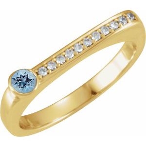 Ladies Natural Aquamarine Natural Diamond Stackable Ring (I1, G-H) — 14K Yellow Gold