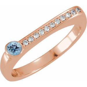 Ladies Natural Aquamarine Natural Diamond Stackable Ring (I1, G-H) — 14K Rose Gold