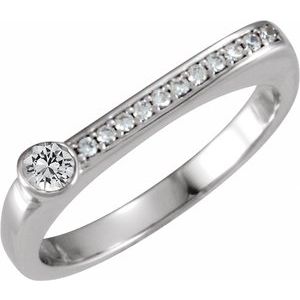 Ladies Natural White Sapphire Natural Diamond Stackable Ring (I1, G-H) — Sterling Silver
