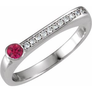 Ladies Natural Ruby Natural Diamond Stackable Ring (I1, G-H) — Sterling Silver