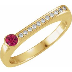Ladies Natural Ruby Natural Diamond Stackable Ring (I1, G-H) — 14K Yellow Gold