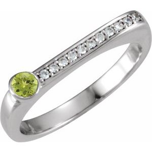 Ladies Natural Peridot Natural Diamond Stackable Ring (I1, G-H) — Sterling Silver