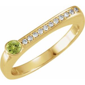 Ladies Natural Peridot Natural Diamond Stackable Ring (I1, G-H) — 14K Yellow Gold