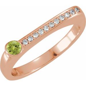 Ladies Natural Peridot Natural Diamond Stackable Ring (I1, G-H) — 14K Rose Gold