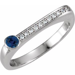 Ladies Natural Blue Sapphire Natural Diamond Stackable Ring (I1, G-H) — Sterling Silver
