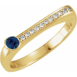 Ladies Natural Blue Sapphire Natural Diamond Stackable Ring (I1, G-H) — 14K Yellow Gold