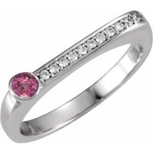 Ladies Natural Pink Tourmaline Diamond Stackable Ring (I1, G-H) — Sterling Silver