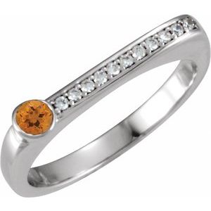 Ladies Natural Citrine Natural Diamond Stackable Ring (I1, G-H) — Sterling Silver