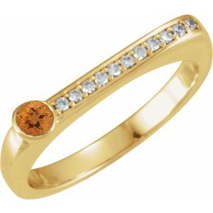 Ladies Natural Citrine Natural Diamond Stackable Ring (I1, G-H) — 14K Yellow Gold