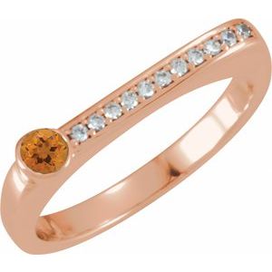 Ladies Natural Citrine Natural Diamond Stackable Ring (I1, G-H) — 14K Rose Gold