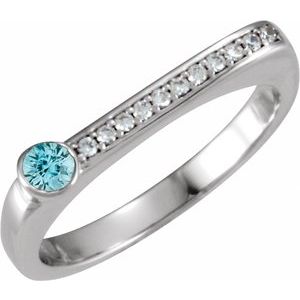 Ladies Natural Blue Zircon Natural Diamond Stackable Ring (I1, G-H) — Sterling Silver