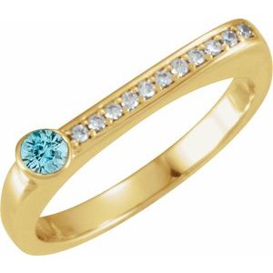 Ladies Natural Blue Zircon Natural Diamond Stackable Ring (I1, G-H) — 14K Yellow Gold