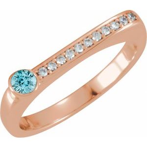 Ladies Natural Blue Zircon Natural Diamond Stackable Ring (I1, G-H) — 14K Rose Gold