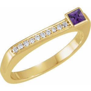 Ladies Natural Amethyst Natural Diamond Stackable Ring (I1, G-H) — 14K Yellow Gold