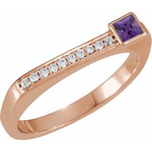 Ladies Natural Amethyst Natural Diamond Stackable Ring (I1, G-H) — 14K Rose Gold