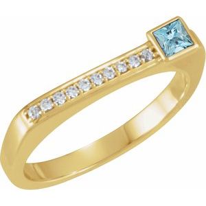 Ladies Natural Aquamarine Natural Diamond Stackable Ring (I1, G-H) — 14K Yellow Gold