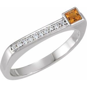 Ladies Natural Citrine Natural Diamond Stackable Ring (I1, G-H) — Sterling Silver