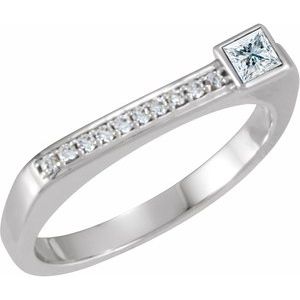 Ladies Natural White Sapphire Natural Diamond Stackable Ring (I1, G-H) — Sterling Silver
